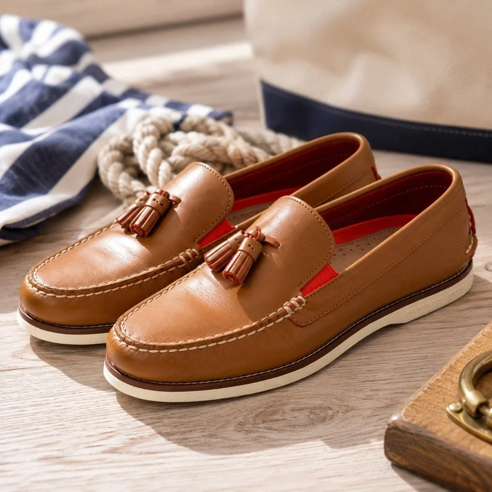 Sperry Authentic Original Tassel Boat Shoes Loafers Mens 12M Tan Orange Leather